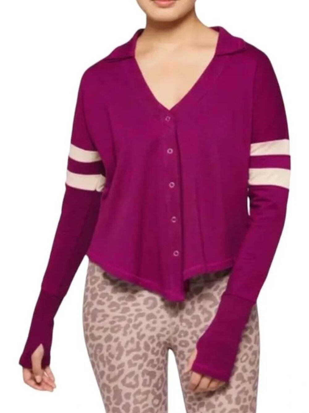 NWT Free People Movement Women's Quinn Layer Button Front Sweater in Wine Large